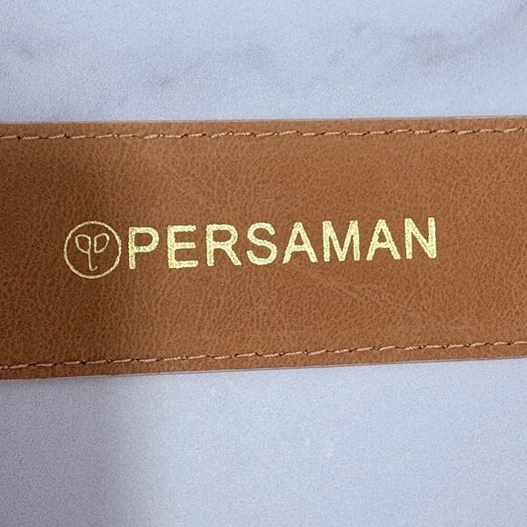 Persaman Genuine Italian Leather Belt White with Gold Stud Diamond Pattern New main image 5